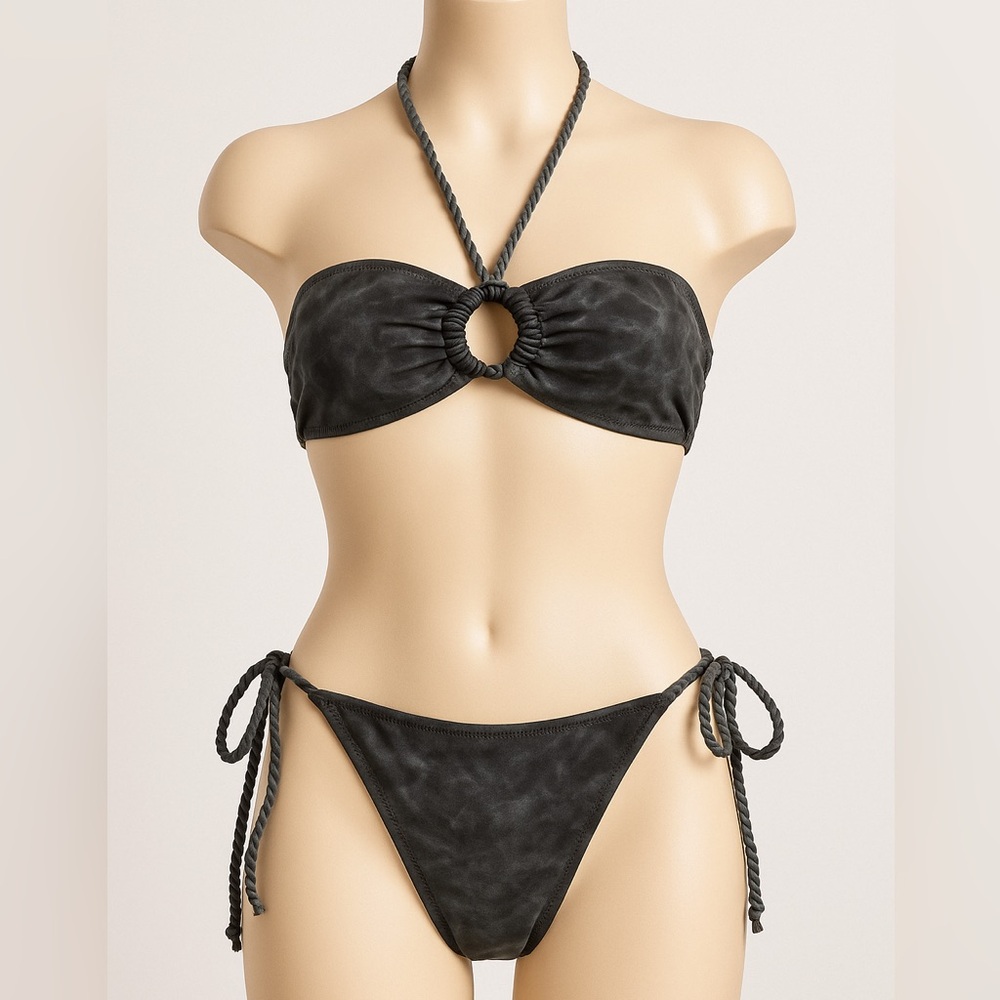 All Saints Black Textured Bikini Set SMALL bottom, MEDIUM top